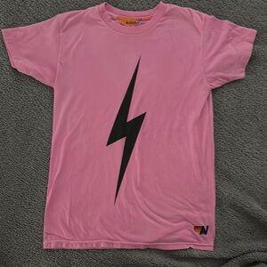 Aviator Nation Pink Black Lightning Bolt Short Sleeve Tee